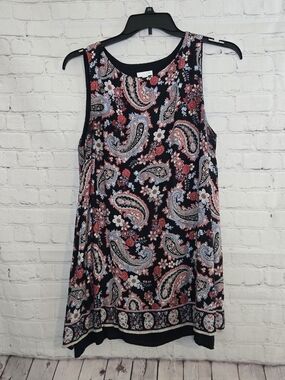 J. Jill Black Sleeveless Babydoll Tunic Dress Paisley Print  Large